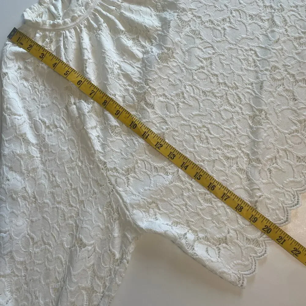 Free People Olivia Floral Lace Top Womens Medium Ivory Scalloped Trim Boho